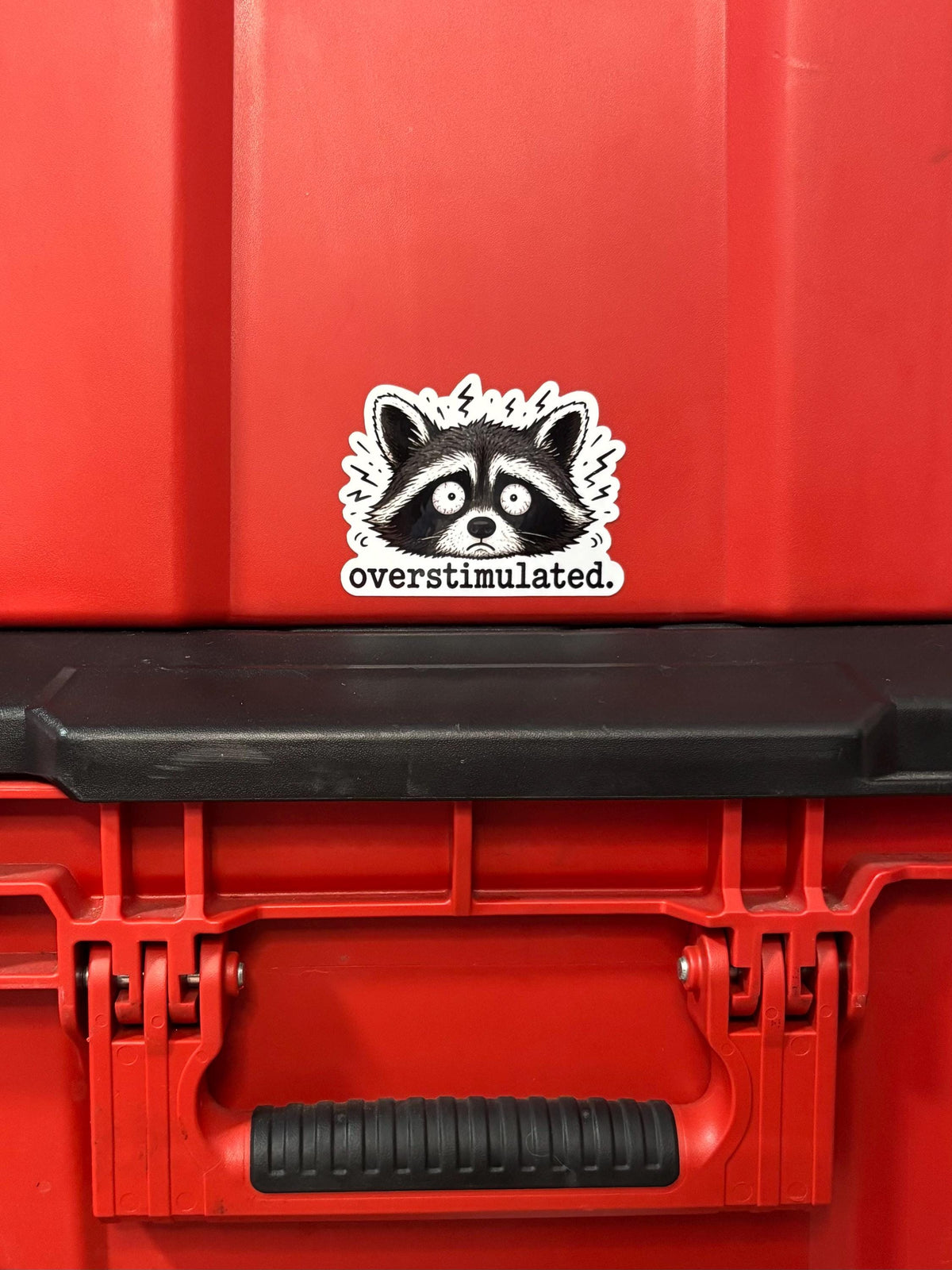 Overstimulated Raccoon Sticker, Funny Animal Decal, Waterproof Vinyl Die-Cut