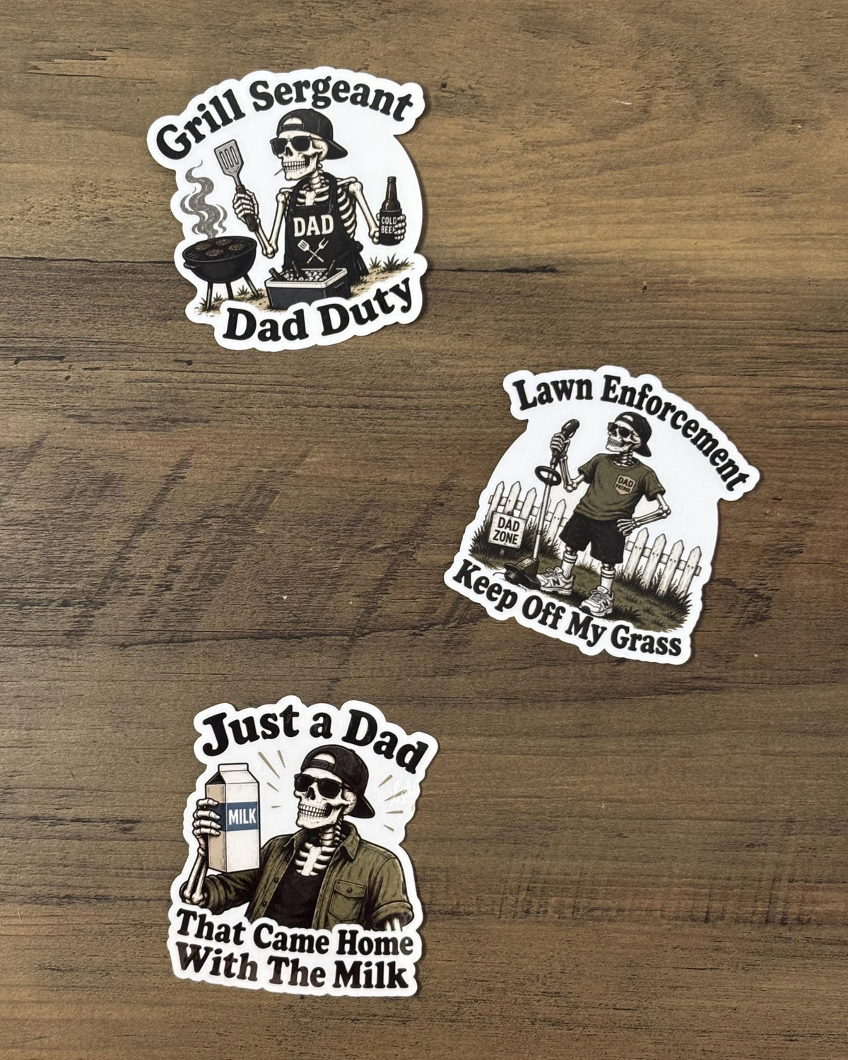 Skeleton Dad Sticker Pack, Funny Grill, Lawn, Milk Dad Jokes (Waterproof Vinyl)