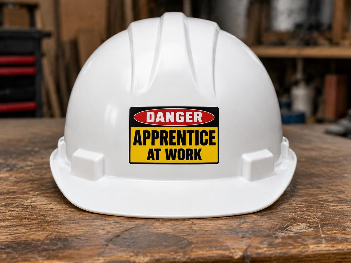 Danger Apprentice at Work Sticker, Funny Construction Hard Hat Decal