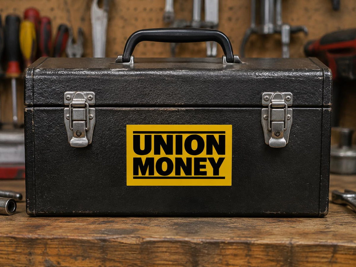 Union Money Hard Hat Sticker, Funny Blue Collar Vinyl Decal