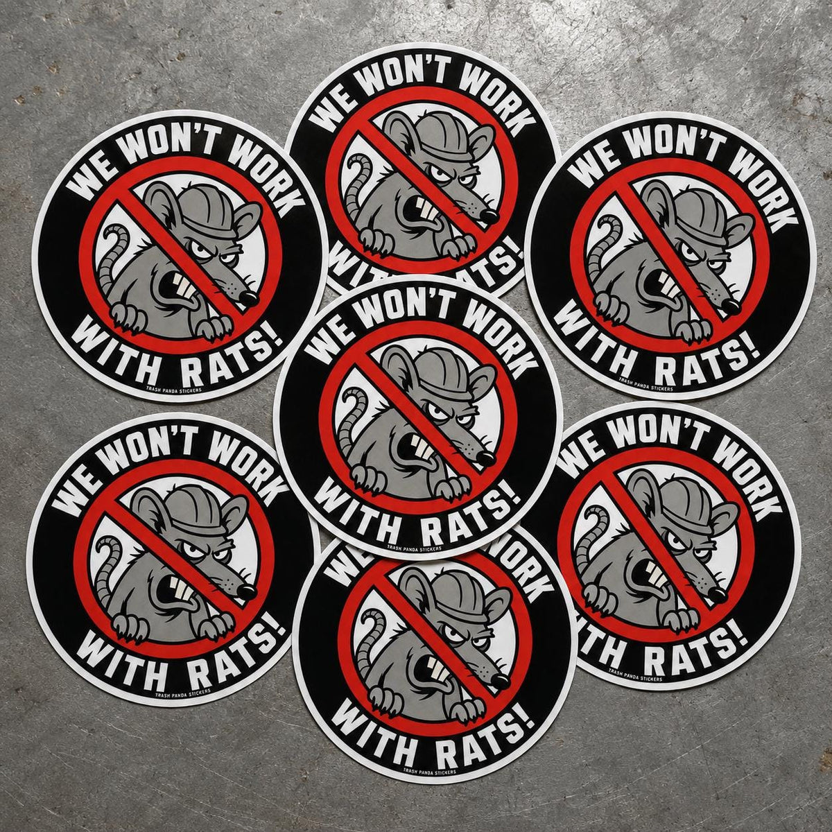 We Won’t Work With Rats Union Hard Hat Sticker – Blue Collar Vinyl Decal