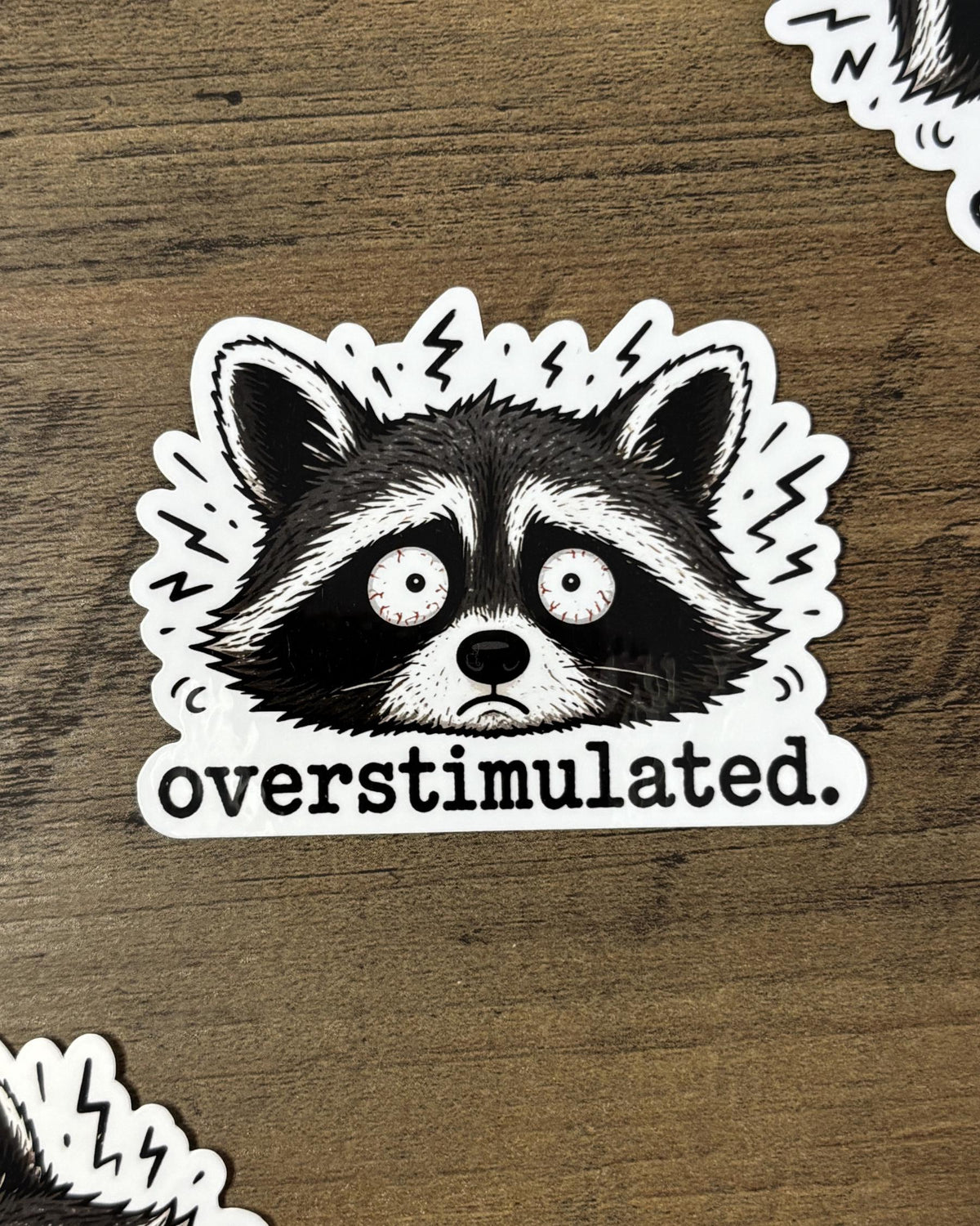 Overstimulated Raccoon Sticker, Funny Animal Decal, Waterproof Vinyl Die-Cut