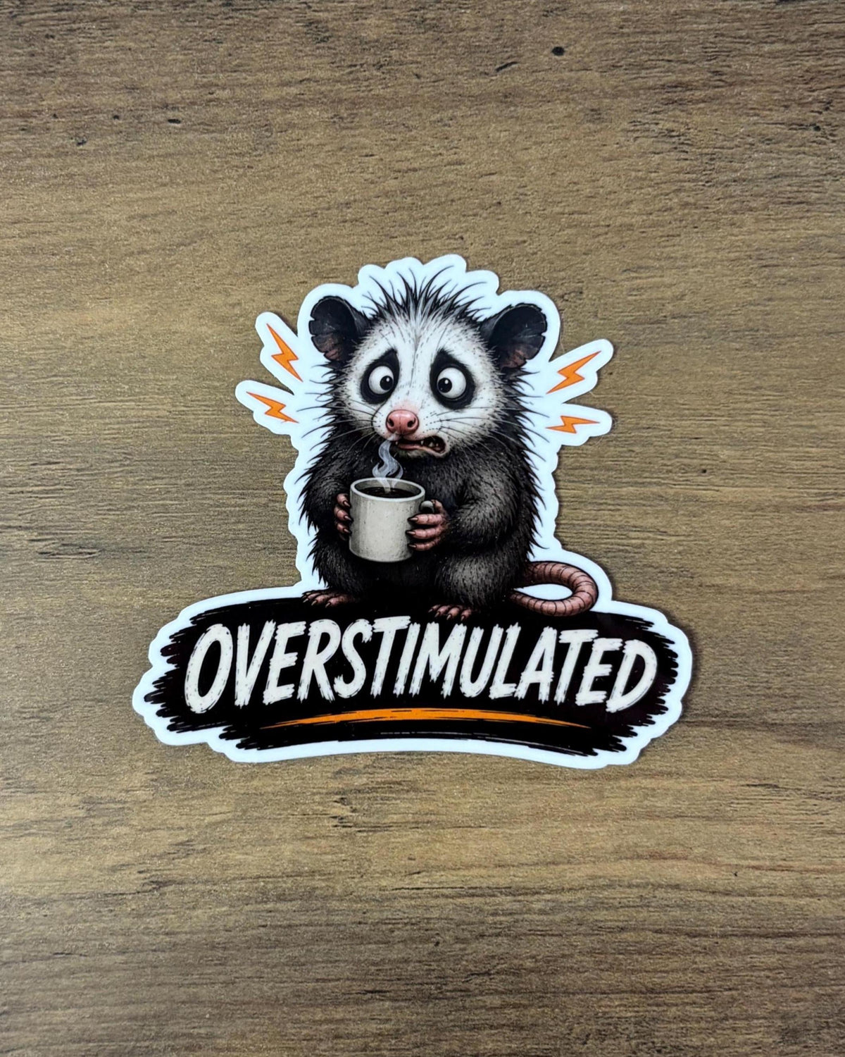 Overstimulated Possum Sticker, Funny Opossum Coffee Decal, Blue Collar Hard Hat Sticker, Stress Relief Gift