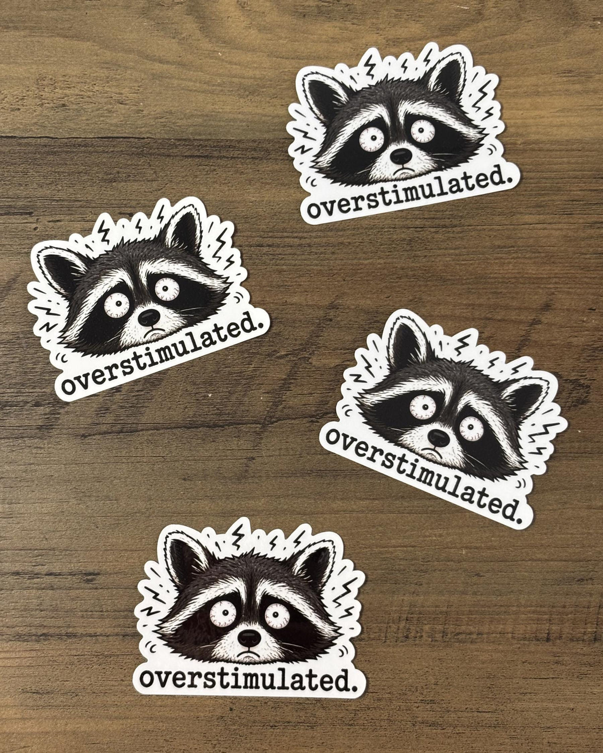 Overstimulated Raccoon Sticker, Funny Animal Decal, Waterproof Vinyl Die-Cut