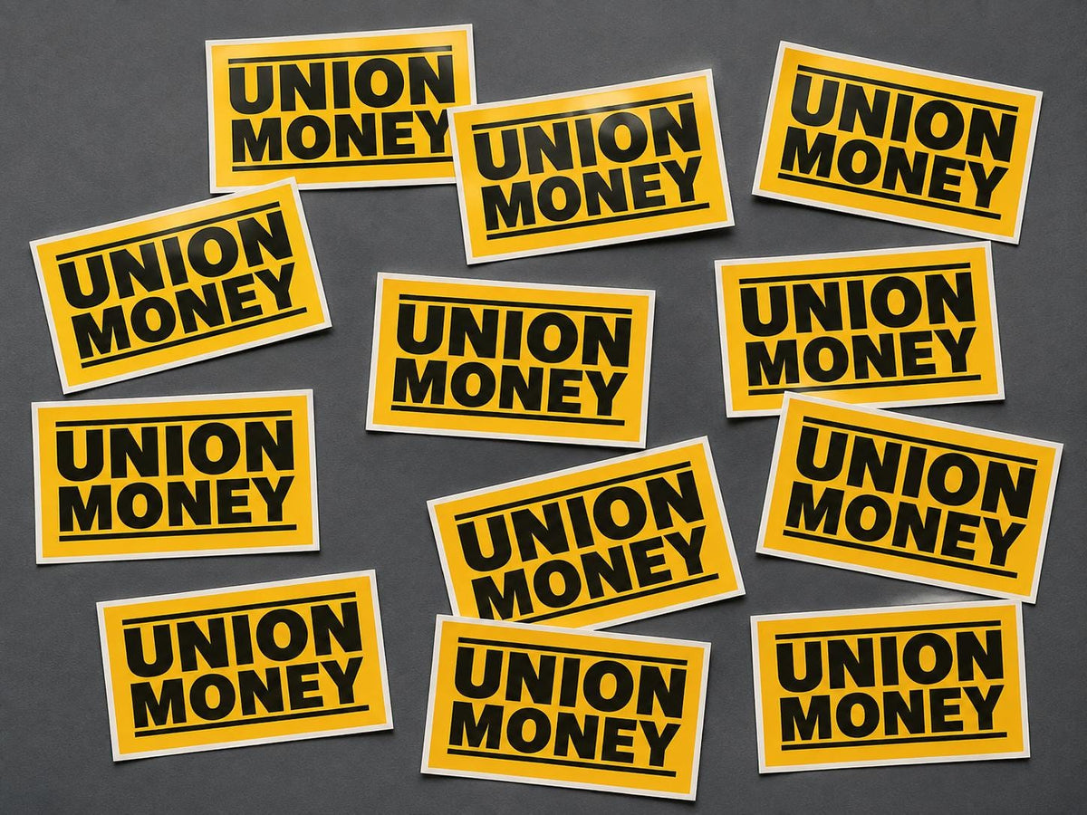 Union Money Hard Hat Sticker, Funny Blue Collar Vinyl Decal
