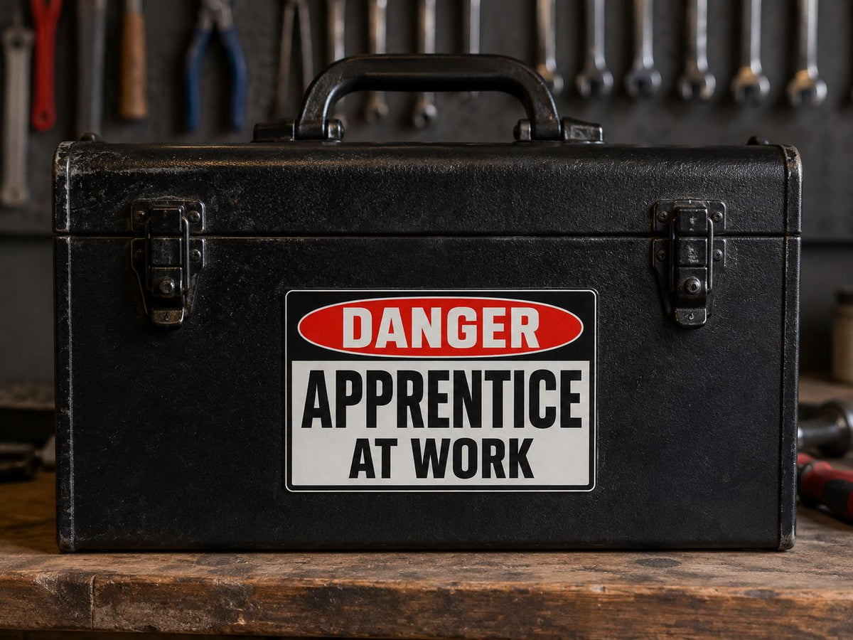 Danger Apprentice at Work Sticker, Funny Construction Hard Hat Decal