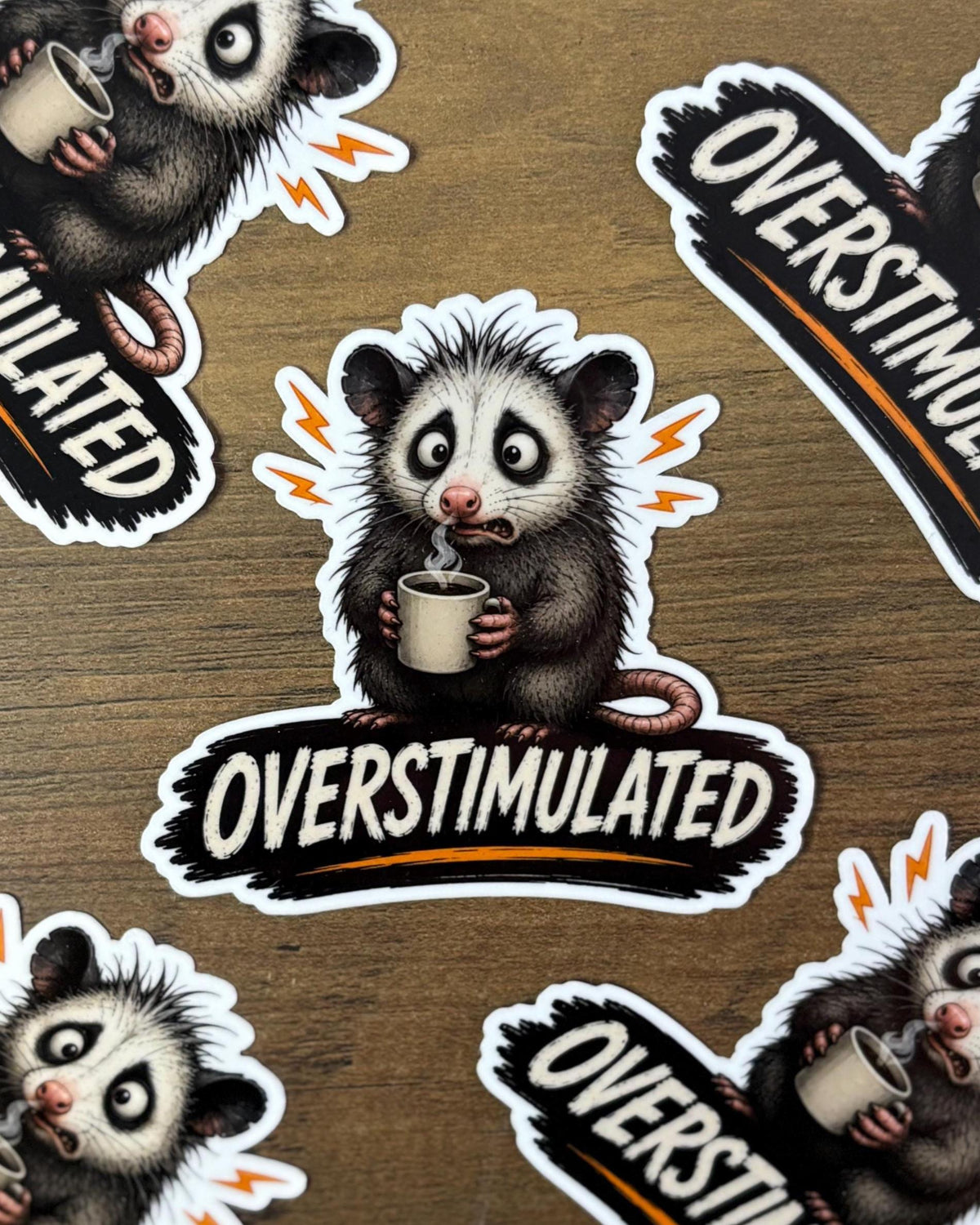 Overstimulated Possum Sticker, Funny Opossum Coffee Decal, Blue Collar Hard Hat Sticker, Stress Relief Gift