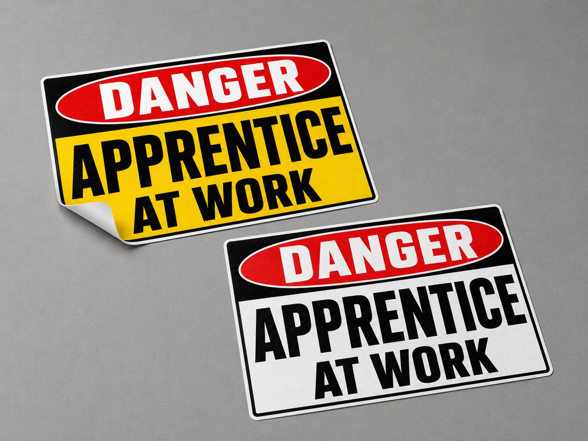 Danger Apprentice at Work Sticker, Funny Construction Hard Hat Decal