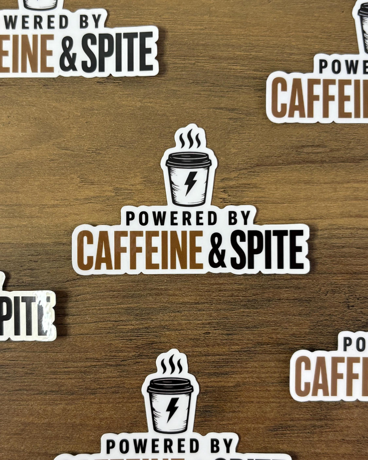 Powered By Caffeine Spite Sticker, Funny Coffee Vinyl Decal