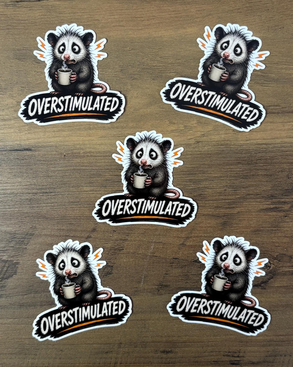 Overstimulated Possum Sticker, Funny Opossum Coffee Decal, Blue Collar Hard Hat Sticker, Stress Relief Gift